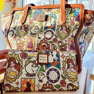 Disney Dooney & Bourke Beauty And The Beast Large Shopper Tote AND Wallet- (SET)